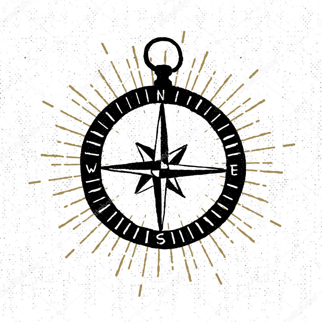 Hand drawn textured icon with compass rose vector illustration