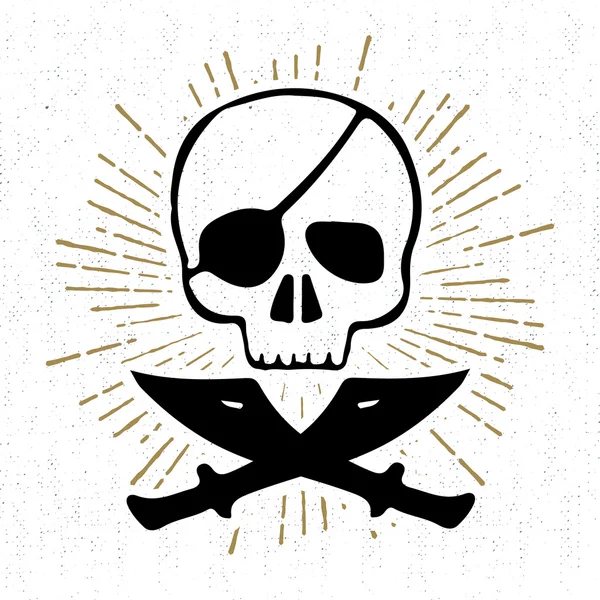 Handgezeichnetes, texturiertes Symbol mit Piraten-Totenkopf-Vektorillustration — Stockvektor