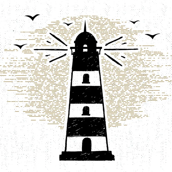 Hand getekend getextureerde pictogram met lighthouse vectorillustratie — Stockvector