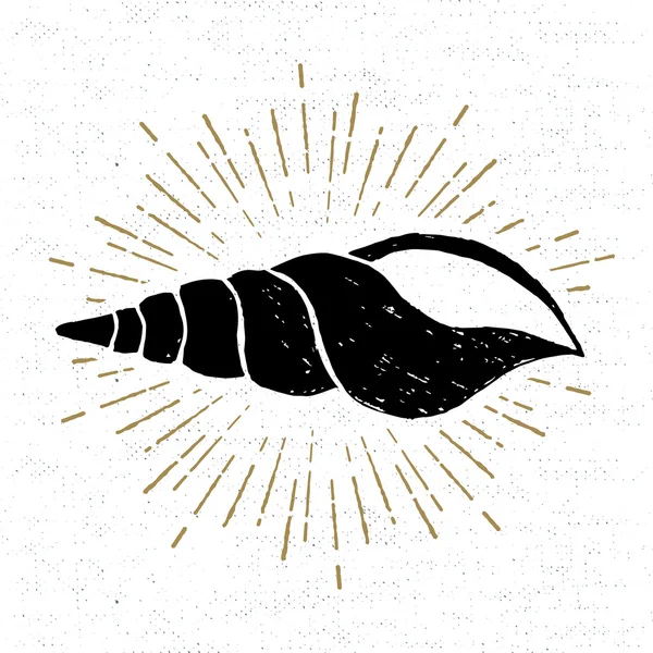 手描きテクスチャ ホーン貝殻のベクトル図とビンテージのアイコン — ストックベクタ