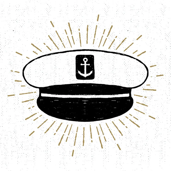 Icône vintage dessinée à la main avec une illustration vectorielle de chapeau de capitaine texturé — Image vectorielle