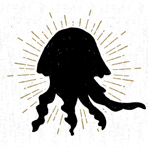 Hand drawn vintage icon with a textured jellyfish vector illustration Vector Graphics