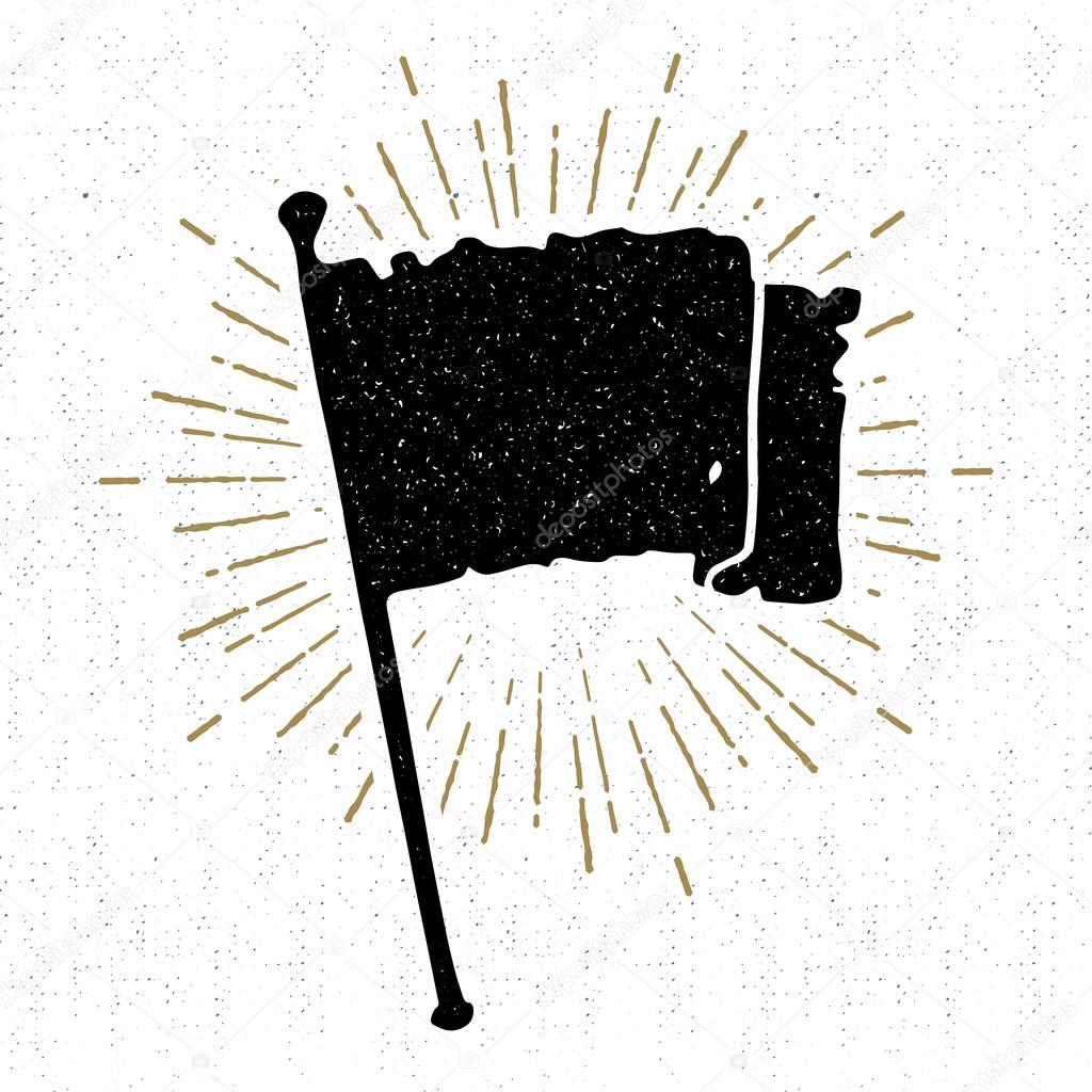 Hand drawn vintage icon with a textured flag vector illustration.