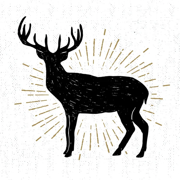 Hand drawn vintage icon with a textured deer vector illustration — Stock Vector