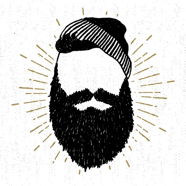 Icône vintage dessinée à la main avec une illustration vectorielle barbu texturé visage . — Image vectorielle