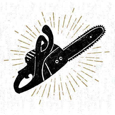 El vintage simgesi dokulu chainsaw vektör çizim ile çekilmiş