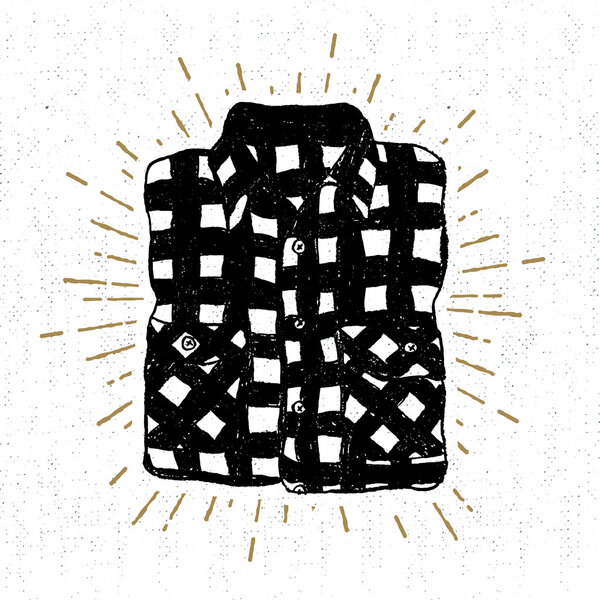 Hand drawn vintage icon with a textured plaid shirt vector illustration