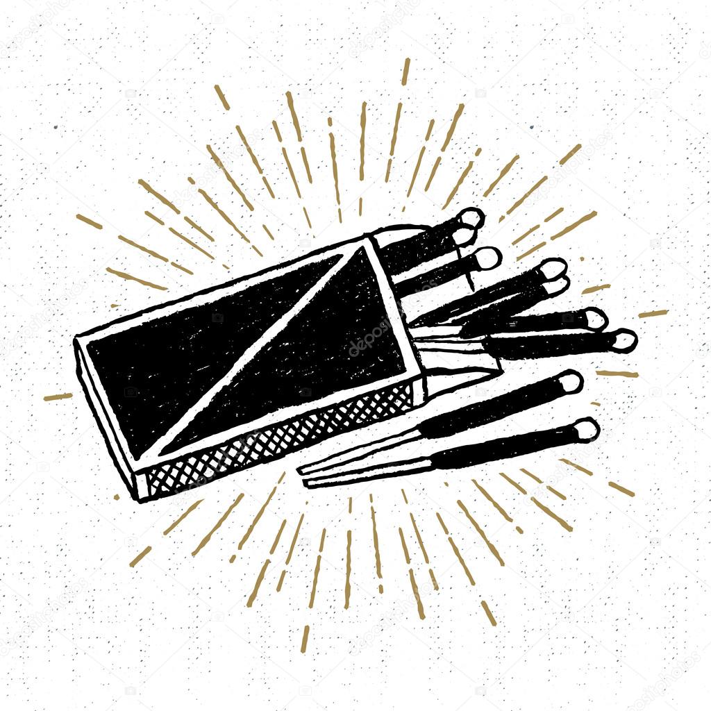 Hand drawn icon with a textured matchbox vector illustration.