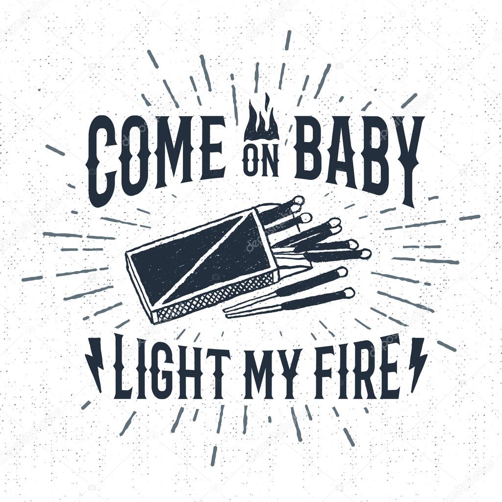 Hand drawn label with textured matchbox vector illustration and 