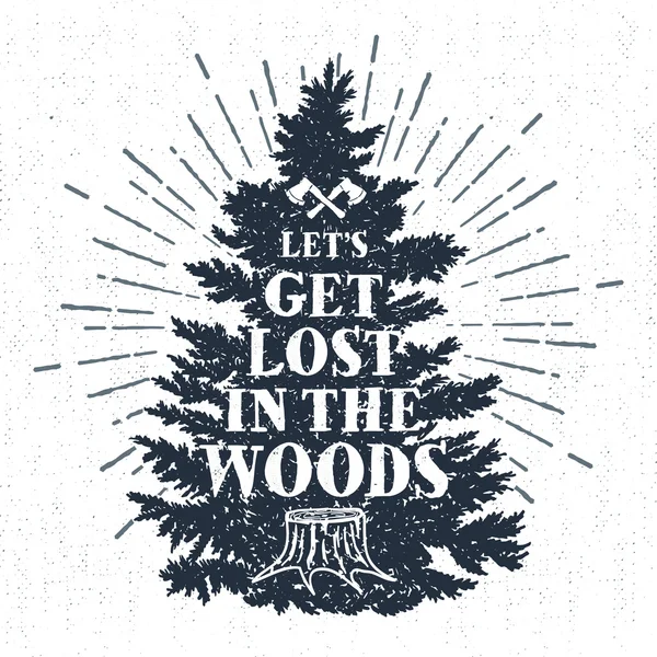 Label gambar tangan dengan gambar vektor pohon cemara bertekstur dan huruf  . Stok Vektor Bebas Royalti