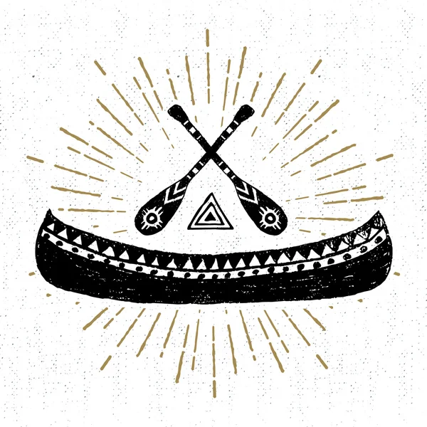 Icono tribal dibujado a mano con una ilustración vectorial de canoa texturizada — Vector de stock