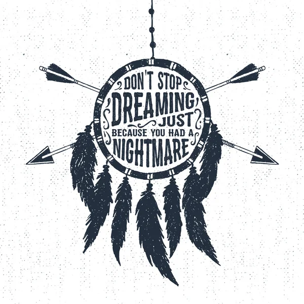 Hand drawn label with dream catcher vector illustration and lettering. — Stock Vector