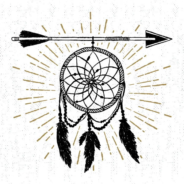 Hand dras tribal ikon med ett texturerat dream catcher vektor illustration — Stock vektor