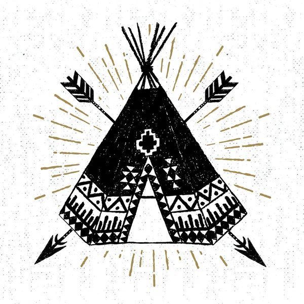 Ręcznie rysowane plemiennych ikona ilustracja wektorowa teksturowanej Tipi — Wektor stockowy