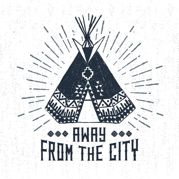 Rótulo desenhado à mão com ilustração vetorial de teepee e lettering . —  Vetores de Stock