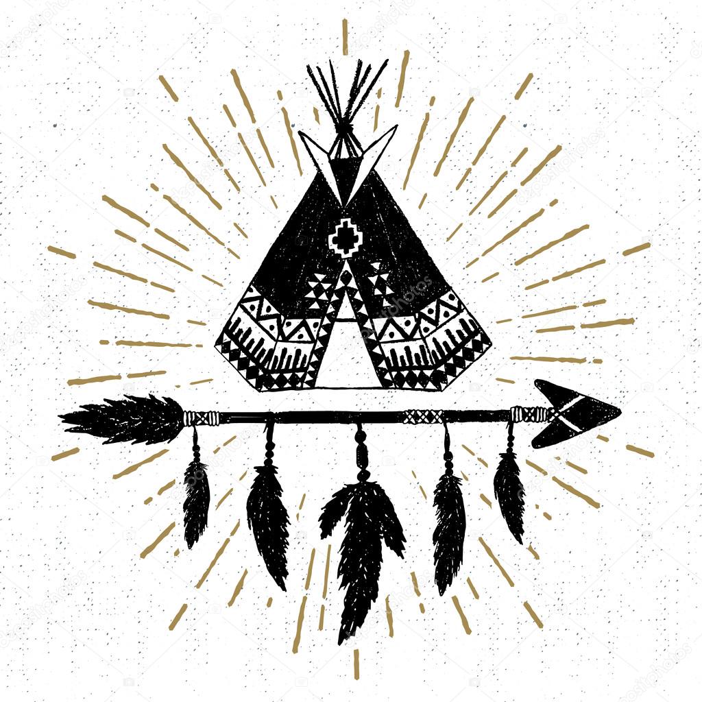 Hand drawn tribal icon with a textured teepee vector illustration.