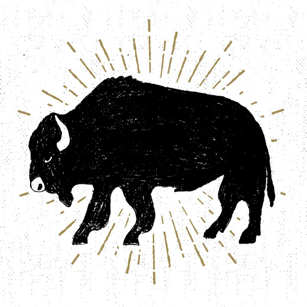 Icono tribal dibujado a mano con una ilustración vectorial de búfalo texturizado — Vector de stock