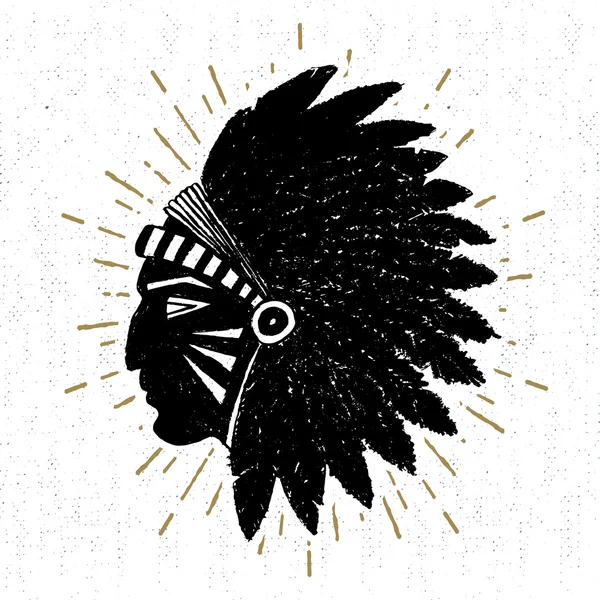 Hand getekend tribal icoon met een getextureerde American indian chief vectorillustratie — Stockvector