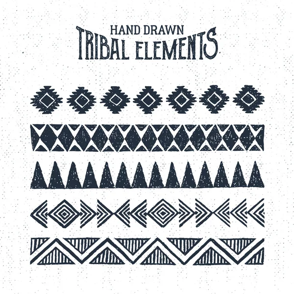 Set di ornamenti tribali disegnati a mano. Illustrazione vettoriale — Vettoriale Stock