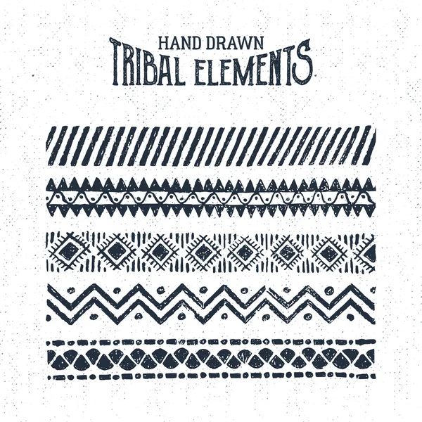 Conjunto de ornamentos tribales dibujados a mano. Ilustración vectorial — Vector de stock