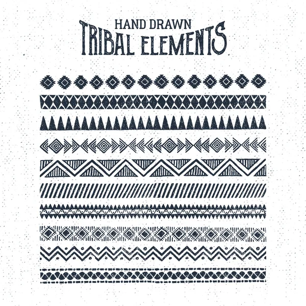 Set di ornamenti tribali disegnati a mano. Illustrazione vettoriale — Vettoriale Stock
