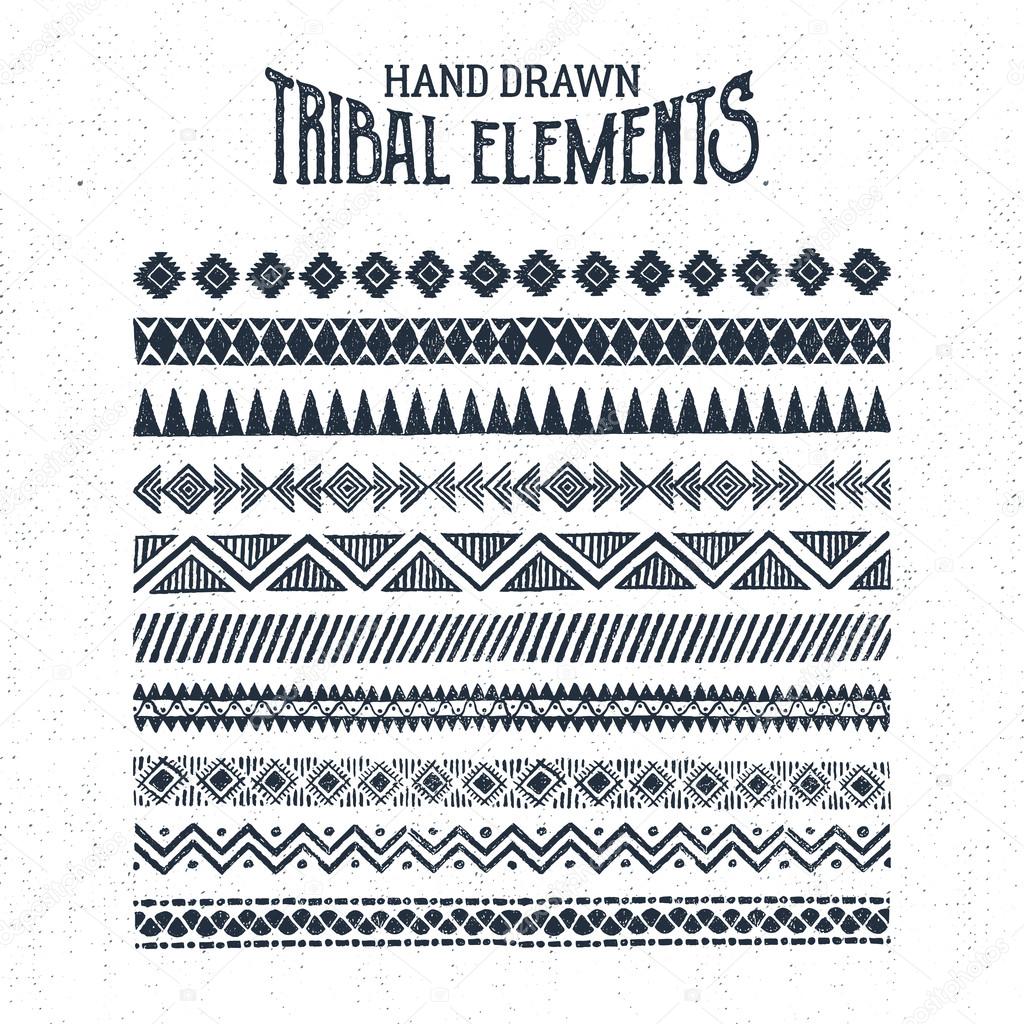 Hand drawn tribal ornaments set. Vector illustration.