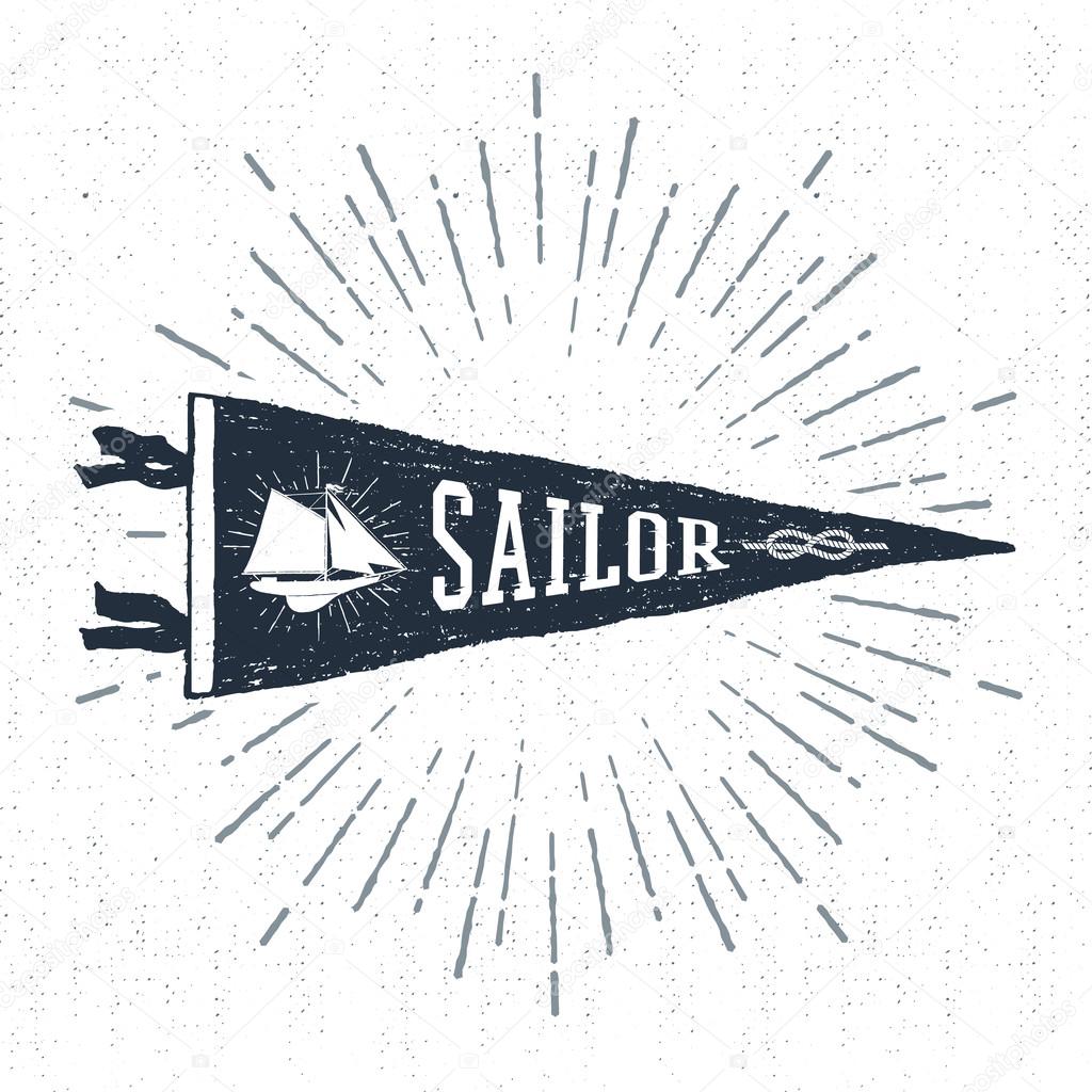 Hand drawn adventure pennant flag vector illustration and 