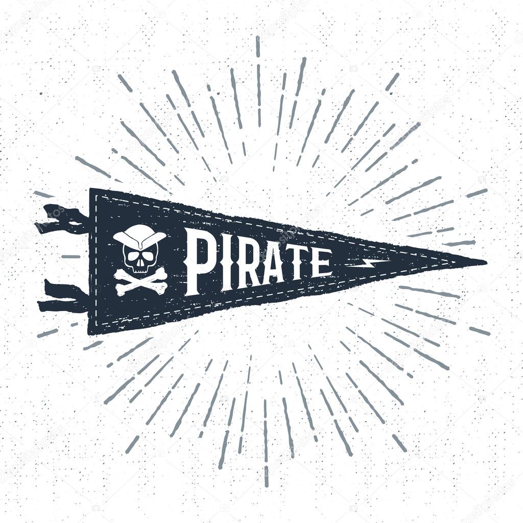 Hand drawn adventure pennant flag vector illustration and 
