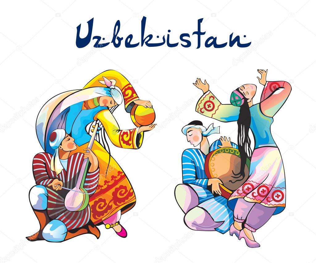 Uzbekistan traditional dances vector illustration