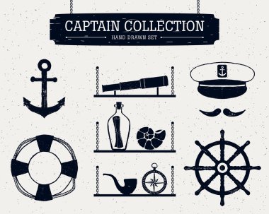 Elle çizilmiş Kaptan Icons set.