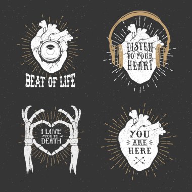 İnsan ile romantik posterler iskelet eller, gramofon ho kalp,