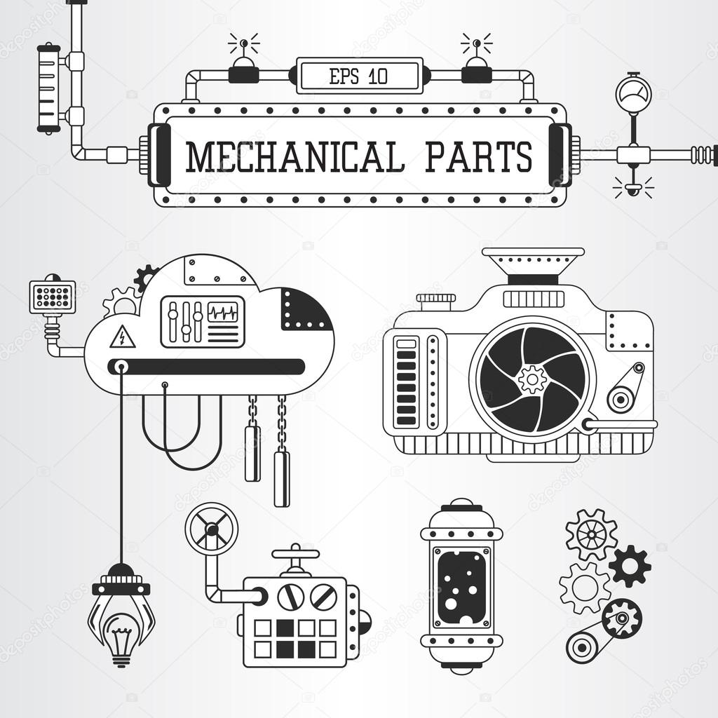 Steampunk mechanical parts vector illustration.