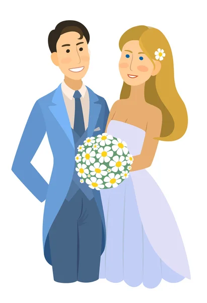 Nygifta, bröllop, brud och brudgum, förlovat par — Stock vektor