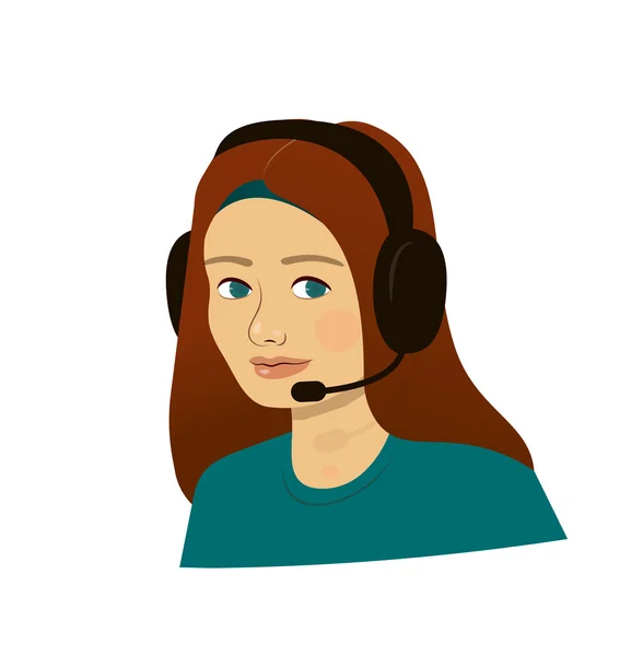 Menina de suporte com fones de ouvido - call center — Vetor de Stock