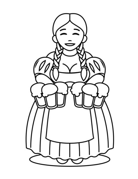 Logo - söt blond flicka i traditionell klädsel med ölglas. Oktoberfest eller St.Patrick dag. Krog, pub, bar, festival. — Stock vektor