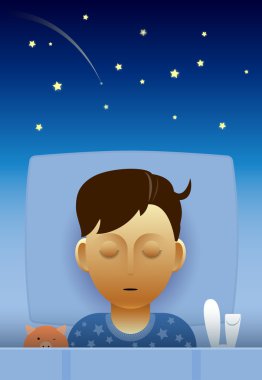 Küçük çocuk uyuyor.