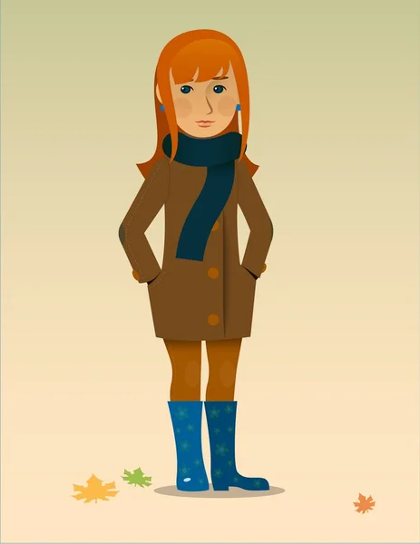 Autumn Vector illustration of a pretty girl in rubber boots — Stock Vector