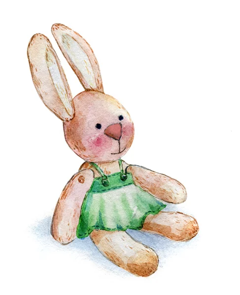 Coniglio ragazza peluche acquerello giocattolo — Foto Stock