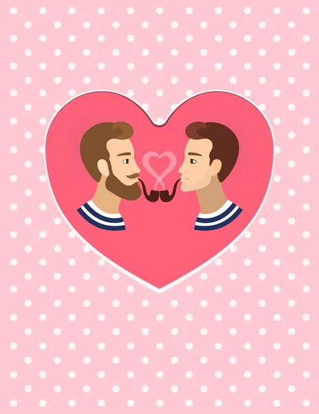 Valentines groeten kaart homo homo's koppel illustratie — Stockvector