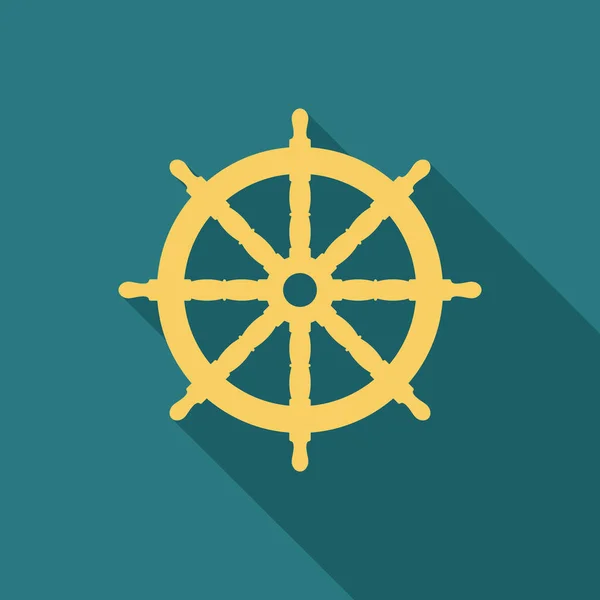 Значок Лодочного Руля Длинной Тенью Плоский Стиль Дизайна Штурвал Корабля — стоковый вектор
