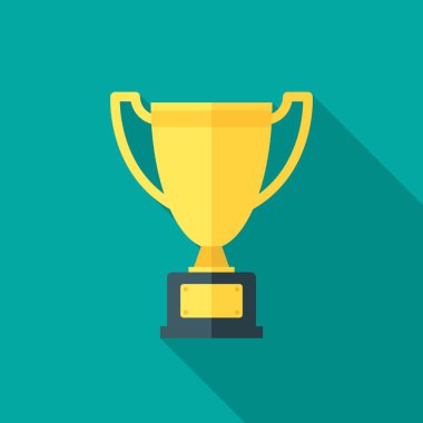 Uzun gölgeli hatıra ikonu. Düz tasarım tarzı. Kupa gibi basit bir siluet. Modern, şık renklerde minimalist bir simge. Web sitesi sayfası ve mobil uygulama tasarım vektör ögesi.