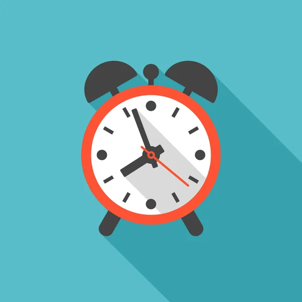 Icono Despertador Con Sombra Larga Estilo Diseño Plano Reloj Silueta — Vector de stock