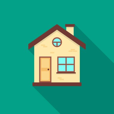 Uzun gölgeli ev ikonu. Düz tasarım tarzı. Basit bir siluet. Modern, şık renklerde minimalist bir simge. Web sitesi sayfası ve mobil uygulama tasarım vektör ögesi