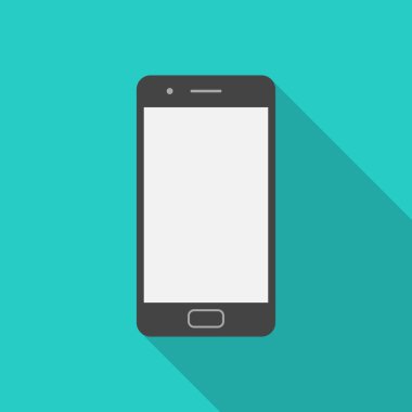 Uzun gölgeli cep telefonu simgesi. Düz tasarım biçimi.