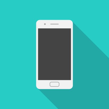 Uzun gölgeli cep telefonu simgesi. Düz tasarım biçimi.