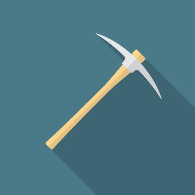 Uzun gölgeli bir kazma ikonu. Düz tasarım tarzı. Basit bir siluet seç. Modern, şık renklerde minimalist bir simge. Web sitesi sayfası ve mobil uygulama tasarım vektör ögesi.