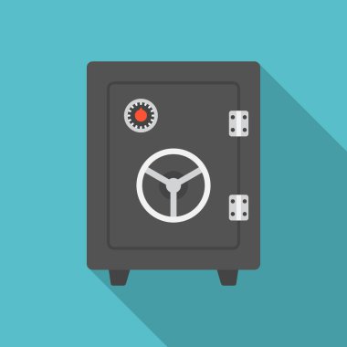 Uzun gölgeli kasa simgesi. Düz tasarım tarzı. Güvenli basit bir siluet. Modern, şık renklerde minimalist bir simge. Web sitesi sayfası ve mobil uygulama tasarım vektör ögesi.