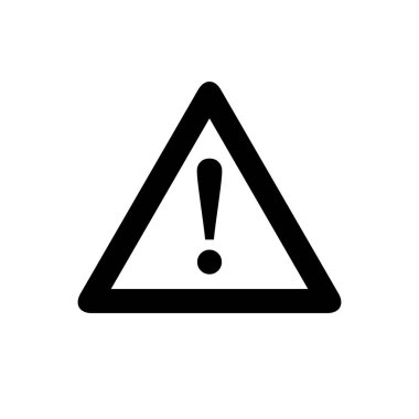 Dikkat ikonu. Siyah, minimalist simge beyaz arkaplanda izole edilmiş. Basit siluet uyarısı. Web sitesi sayfası ve mobil uygulama tasarım vektör ögesi.