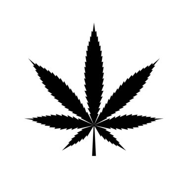 Kenevir ikonu. Siyah, minimalist simge beyaz arkaplanda izole edilmiş. Marihuana basit bir siluet. Web sitesi sayfası ve mobil uygulama tasarım vektör ögesi.