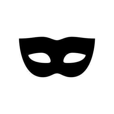 Karnaval maskesi ikonu. Siyah, minimalist simge beyaz arkaplanda izole edilmiş. Maske basit bir siluet sürücüsü. Web sitesi sayfası ve mobil uygulama tasarım vektör ögesi.